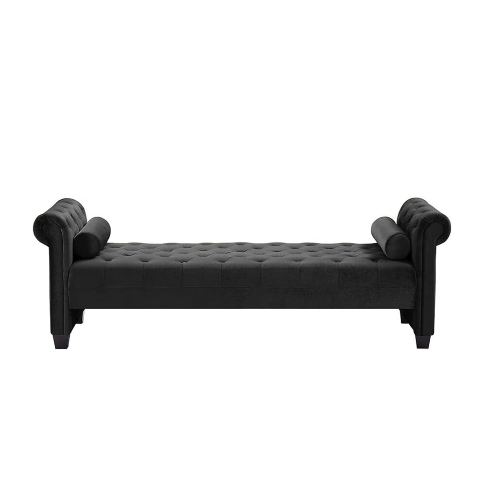 82 Inch End of Bed Bench with 2 Pillows Rolled Armed Ottoman Bench