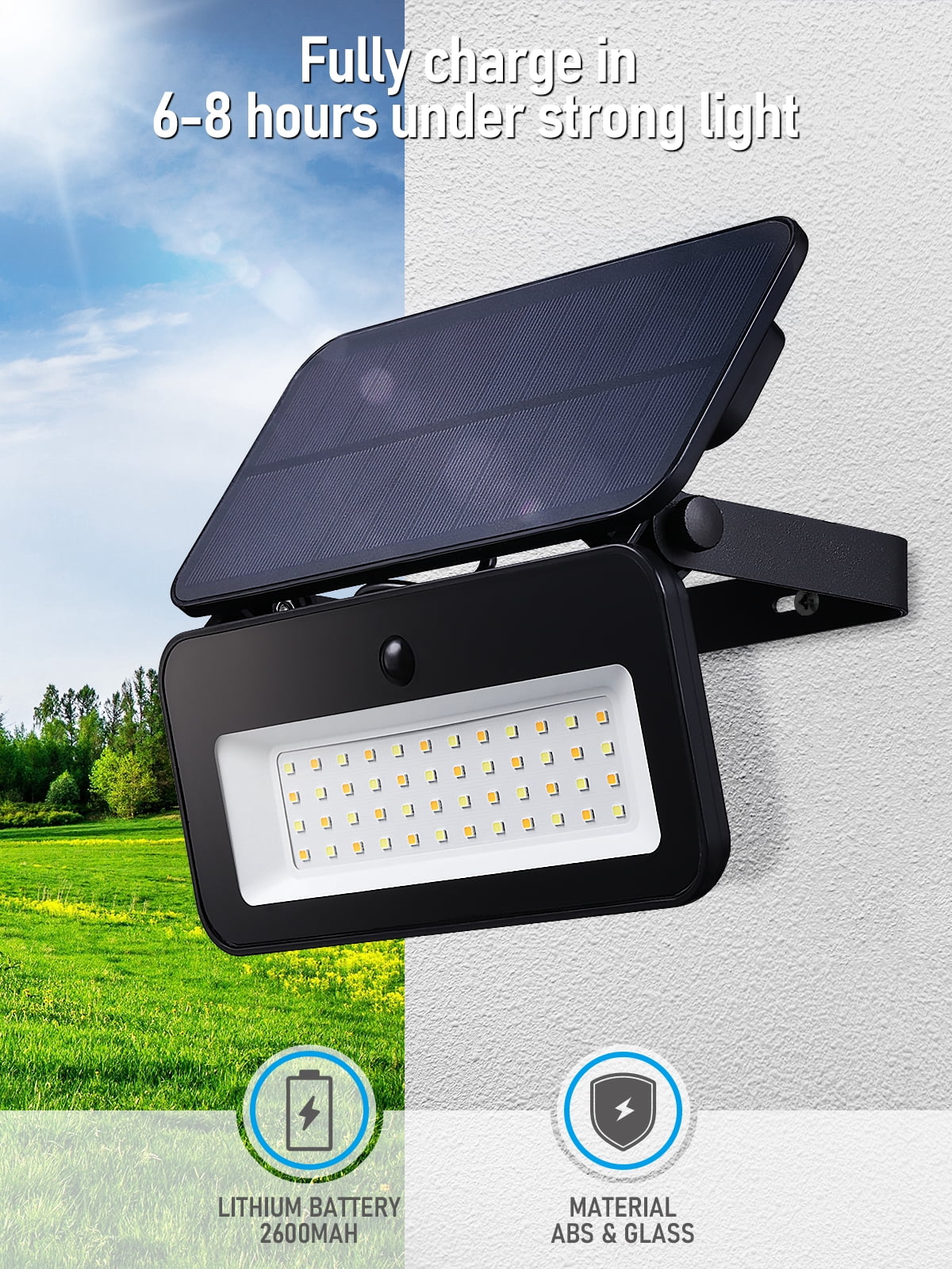 2 Pack Solar Motion Sensor Lights, Solar Flood Lights, Solar Wall Lights, Dimmable, 3CCT