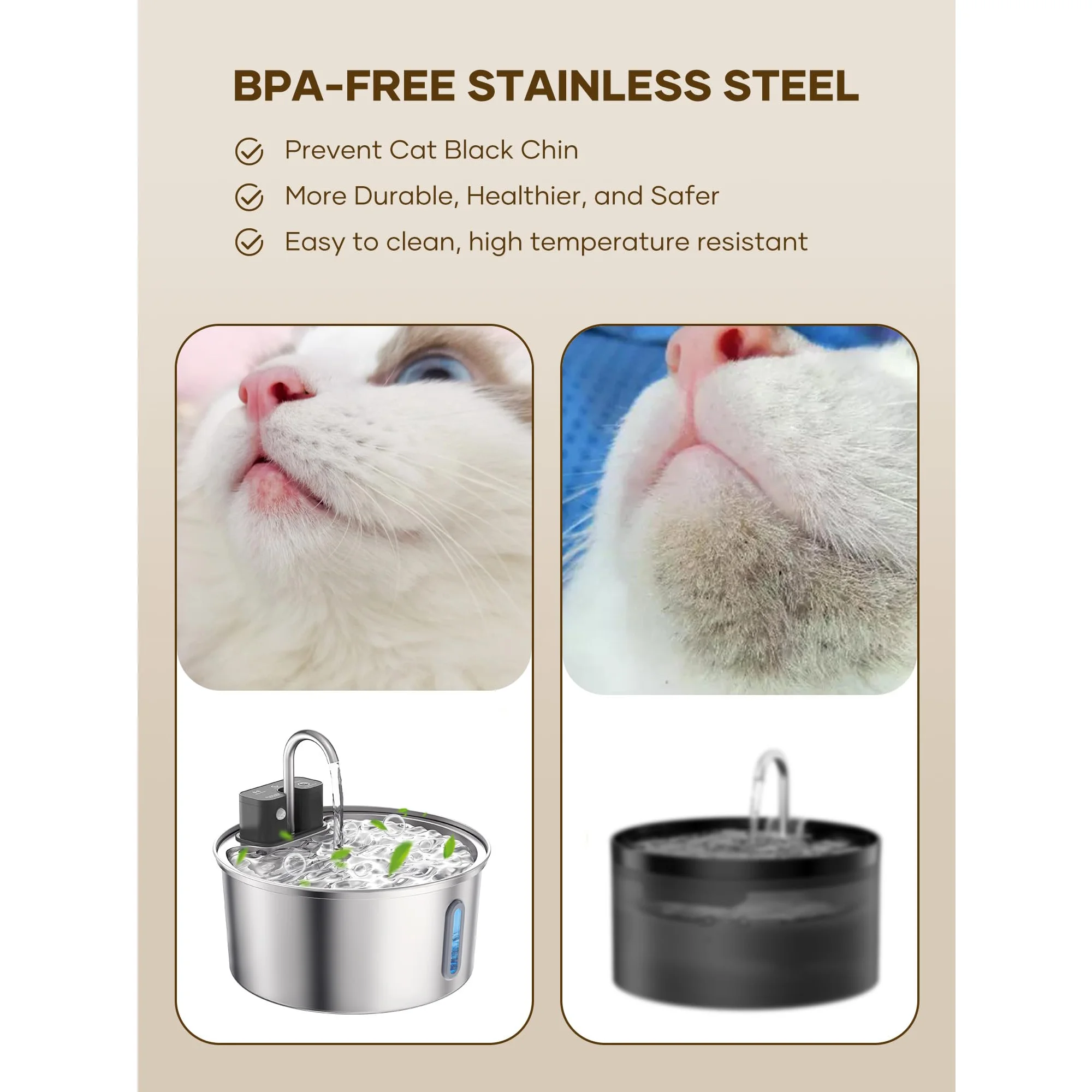 AGEETXT Cat Water Fountain Wireless, Stainless Steel Battery Operated Pet Water Dispenser with Quiet Pump and Filter, 108oz/3.2L Large Capacity for Cats, Dogs, and Multiple Pets