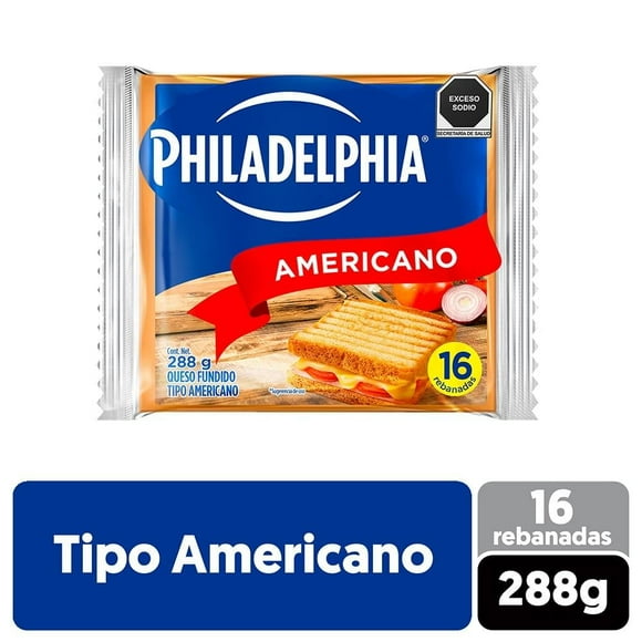 Queso tipo americano Philadelphia 16 rebanadas 288 g