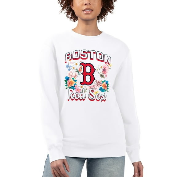 Women's G-III 4Her by Carl Banks White Boston Red Sox Flowers Graphic Pullover Sweatshirt
