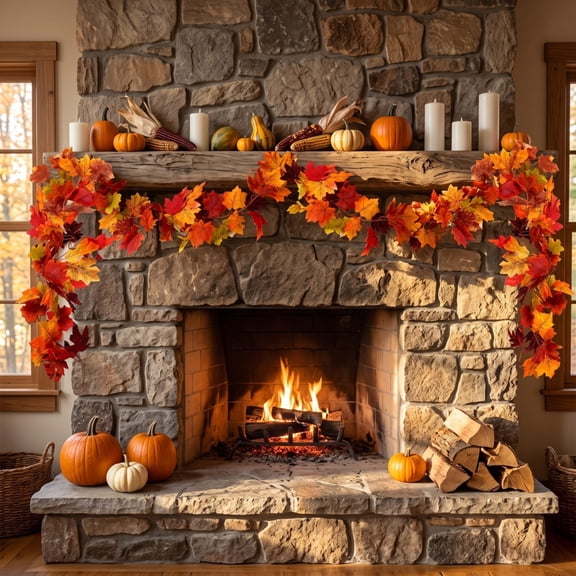 Artificial Maple Leaf Vine, Mixed Color Autumn Foliage Garland, Realistic Fall Leaf Decoration, Flexible Hanging Rattan, Thanksgiving Halloween Holiday Party Decor