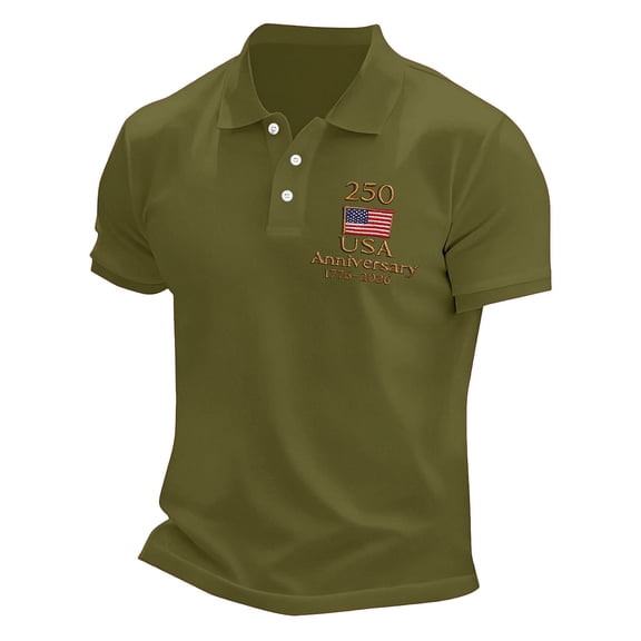 250 Anniversary USA Shirt Men's Retro 250th United States Flag Print Polo Shirt Patriotic Shirts for Men