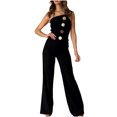 thumbnail image 2 of Puntoco Pants for women Jumpsuits for Women Sleeveless Buttons Solid Color Lace Up Loose Straight Pants Fashion Romper Pants Black S(S), 2 of 9