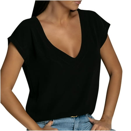 

Womens Tops Corset Tops for Women Women Leisure T-shirt Plain Short Sleeve V-Neck Pullover Backless Blouse Tops White Long Sleeve Shirts for Women Valentine Shirts for Women Clearance Black S