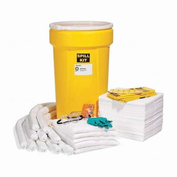 Spill Kit, 49 gal Volume Absorbed per Kit, 55 gal Capacity, Drum, Yellow, 144