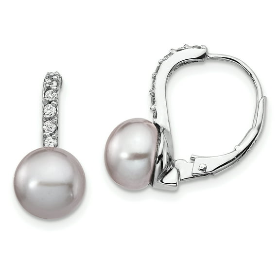 Sterling Silver Cheryl M Rhodium-plated CZ Freshwater Cultured Pearl Grey Pearl Leverback Earrings