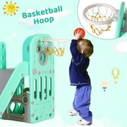 LAZY BUDDY 4 in 1 Toddler Slide & Climber Playset with Basketball Hoop, Non-Slip Steps, Indoor Outdoor Kids Toy