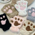 thumbnail image 2 of Guantes de gato Kawaii para mujer, mitones de felpa de pata de garra de gato, cálidos, suaves, sin dedos, gruesos, Invierno, 2 of 5