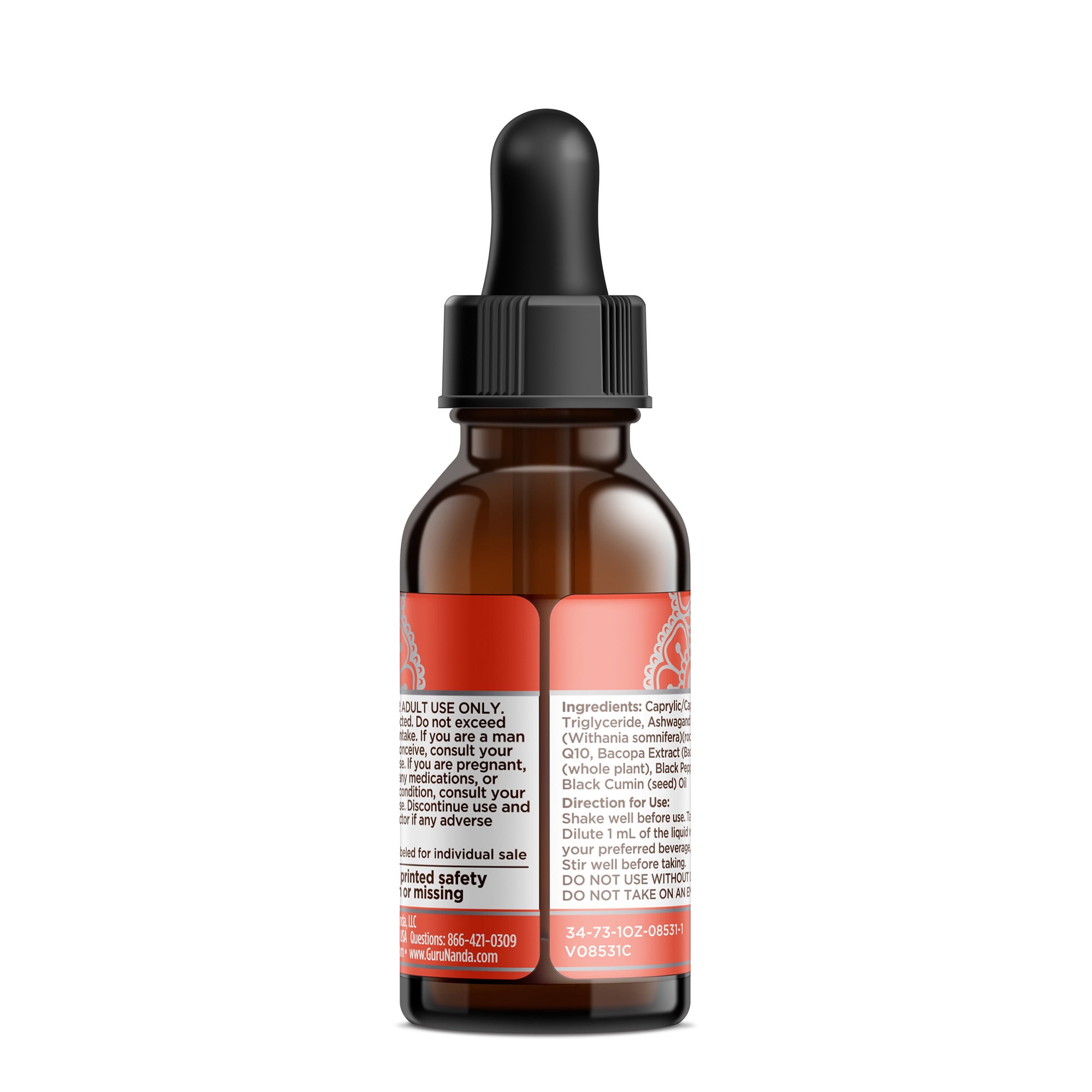 GuruNanda Liquid Ashwagandha and Bacopa Dietary Supplement for Adults - 1 oz