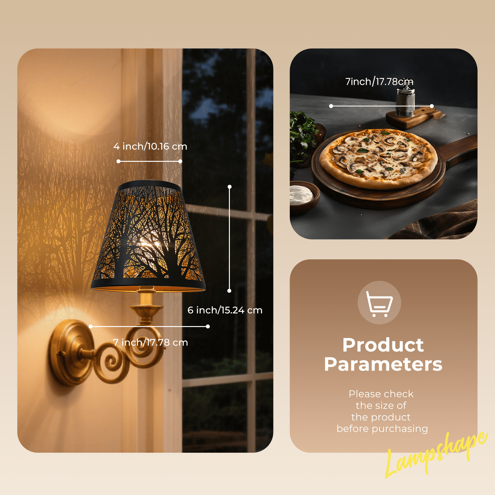 2Pcs Small Lamp Shade for Wall Lamp, AEELLEEA Barrel Metal Mini Lamp Shade for Table Lamp with Pattern of Trees for Table Chandelier Floor Lamp 4 x 7 x 6 Inch