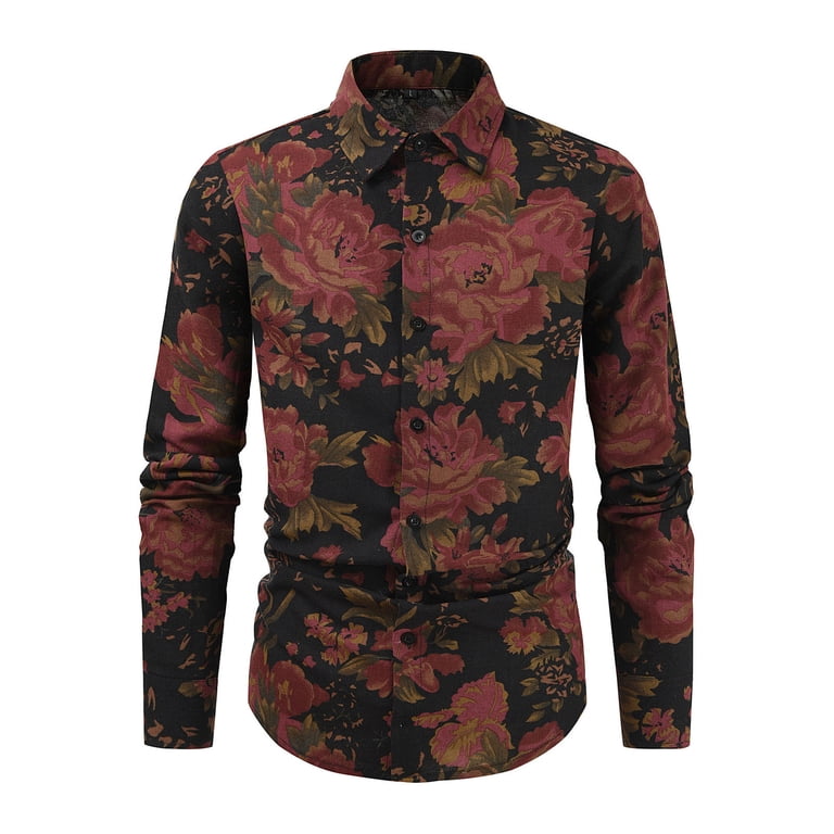 DDAPJ pyju Mens Long Sleeve Floral Dress Shirt Flowered Pattern