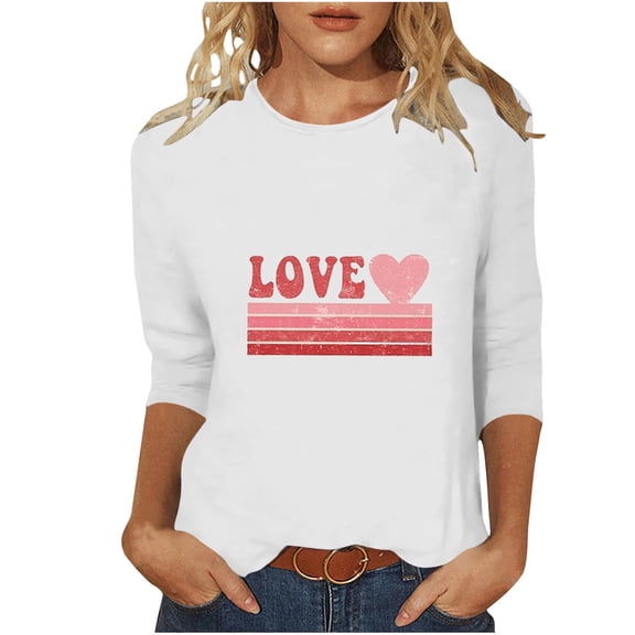Yteetum Valentine's Day 3/4 Sleeve Tops for Women Oversized Crewneck Valentines Graphic Print Short Sleeve T Shirt Womens Casual Solid Round Neck Loose Comfy Three Quarter Sleeve Shirt Spring Clothes