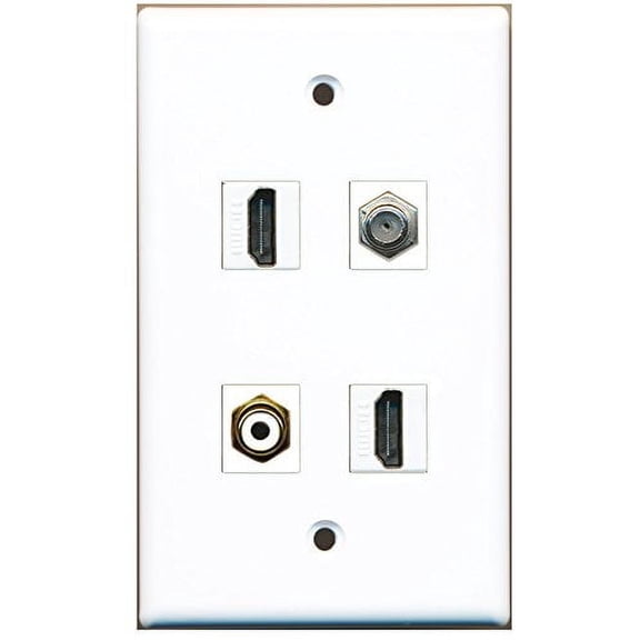 RiteAV - 2 Port HDMI 1 Port RCA White 1 Port Coax Cable TV- F-Type Wall Plate