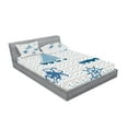 thumbnail image 2 of Ambesonne Cartoon Fitted Sheet & Pillow Sham Set, Ship Whale Waves, Full, Beige Blue White, 2 of 2