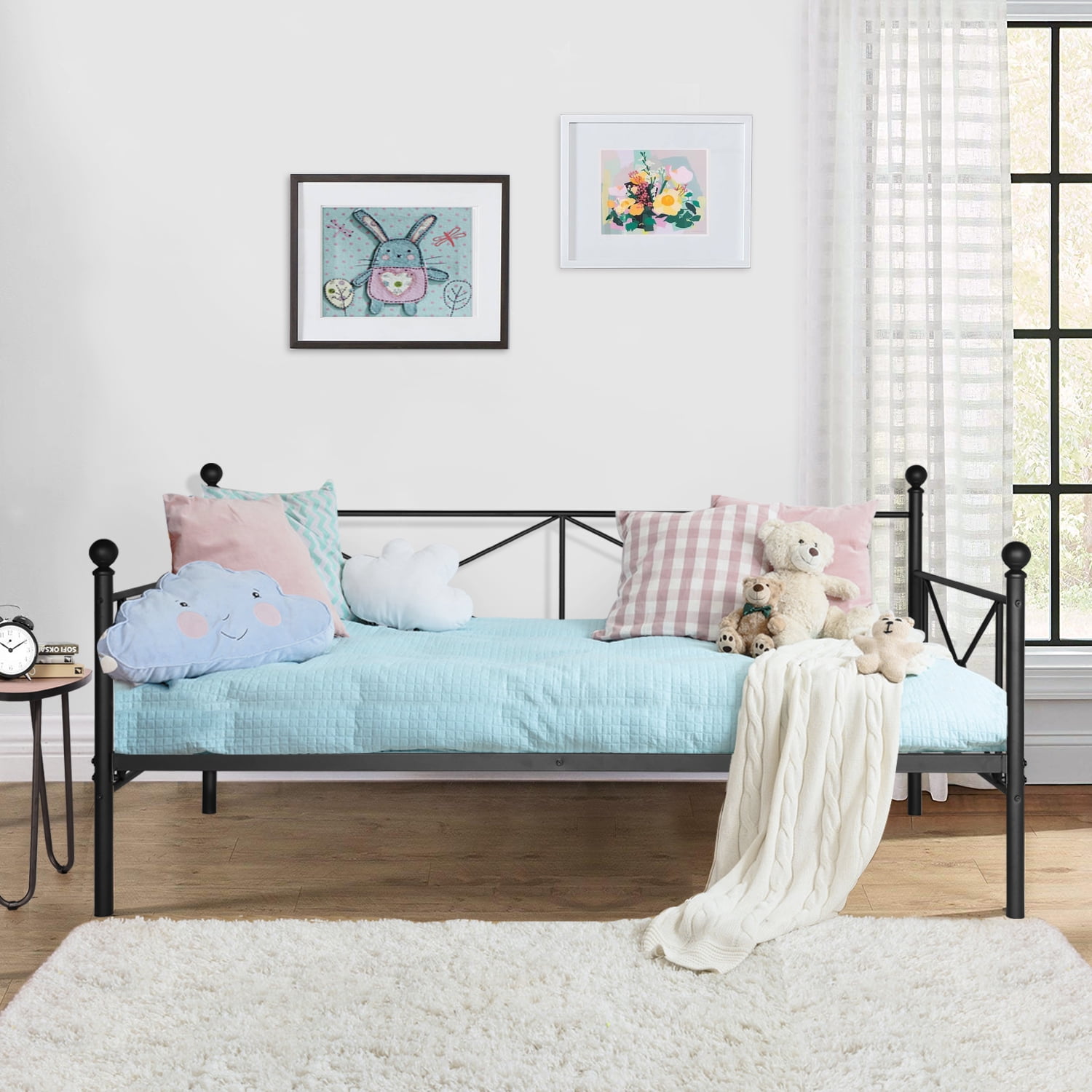 Contemporary Metal Daybed Frame With Underbed Storage，Twin Size,Black