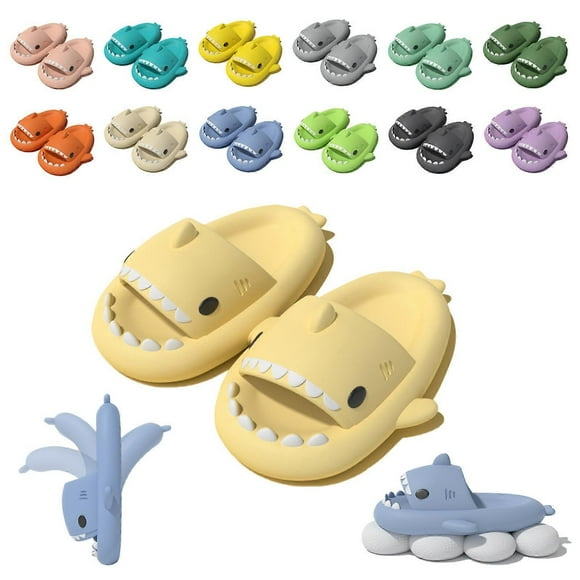(light yellow 42-43)Shark Slides Kid Adult Women Men Shark Slippers - Cloud Shark Slide Beach Sandals Unisex Pillow House Slipper