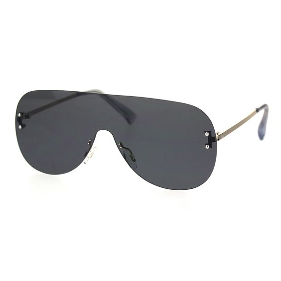 Minimal Shield Rimless Futuristic Large Racer Pilots Sunglasses Black