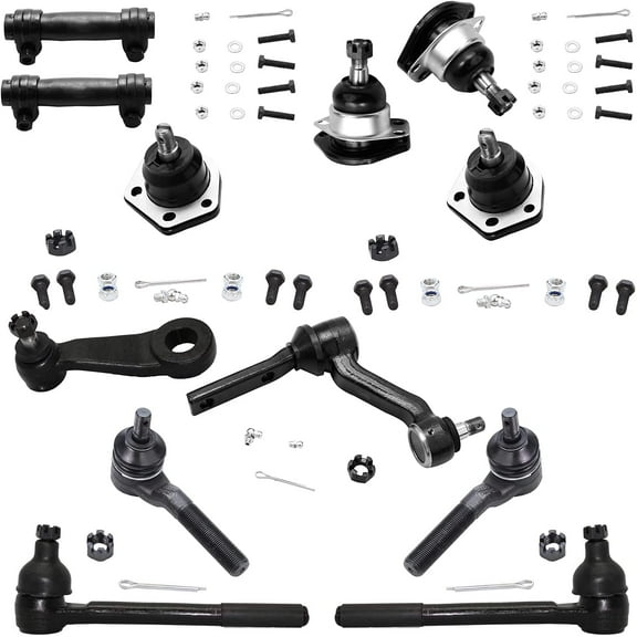 Detroit Axle - 4WD Front Suspension Kit for Chevy S10 Blazer GMC Jimmy Sonoma Bravada 4 Upper Lower Ball Joints 4 Inner Outer Tie Rods Pitman Arm Idler Arm 2 Adjusting Sleeves Replacement