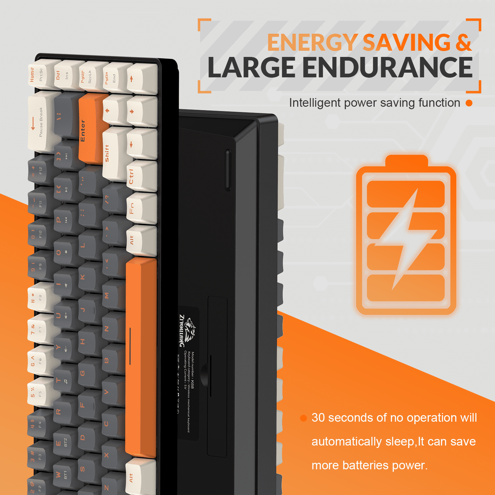 60% Wireless Mechanical Keyboard, Bluetooth 5.0/2.4GHz 68 Keys Blue Switch for PC Smartphone