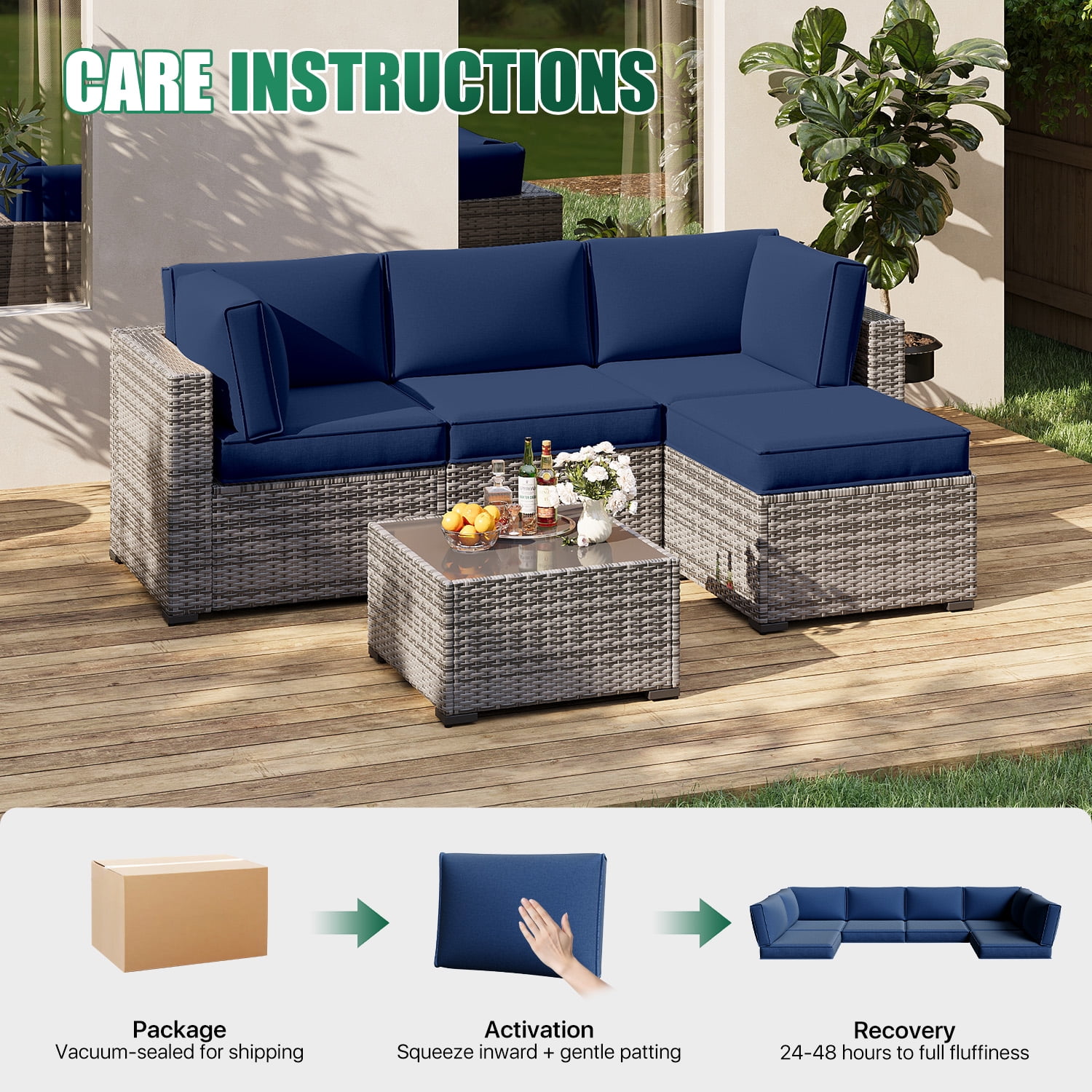 Clouddwell 9-Piece Outdoor Cushion Set for 4-Seat Wicker Sectional - Waterproof, High-Resilience Foam (Navy Blue)