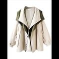 thumbnail image 3 of Gabardina con Capucha para Mujer, Chaqueta con Solapa y Botones, Cortavientos de Longitud Media con Bloques de Color Albaricoque XXL, 3 of 6