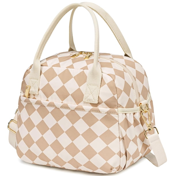 Lonchera Aislada CAMTOP Bolsa Térmica para Mujer 9.4L Marrón-Blanco