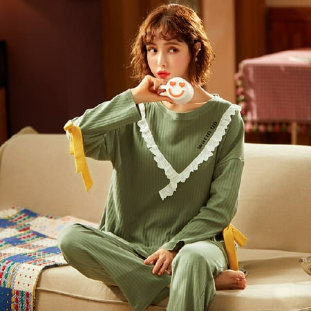 

PIKADINGNIS New Long Sleeve Cotton Pajamas Set Young Style Women Sleepwear Spring Lady Nightwear Casual Home Cloth Soft Comfortable Pyjamas