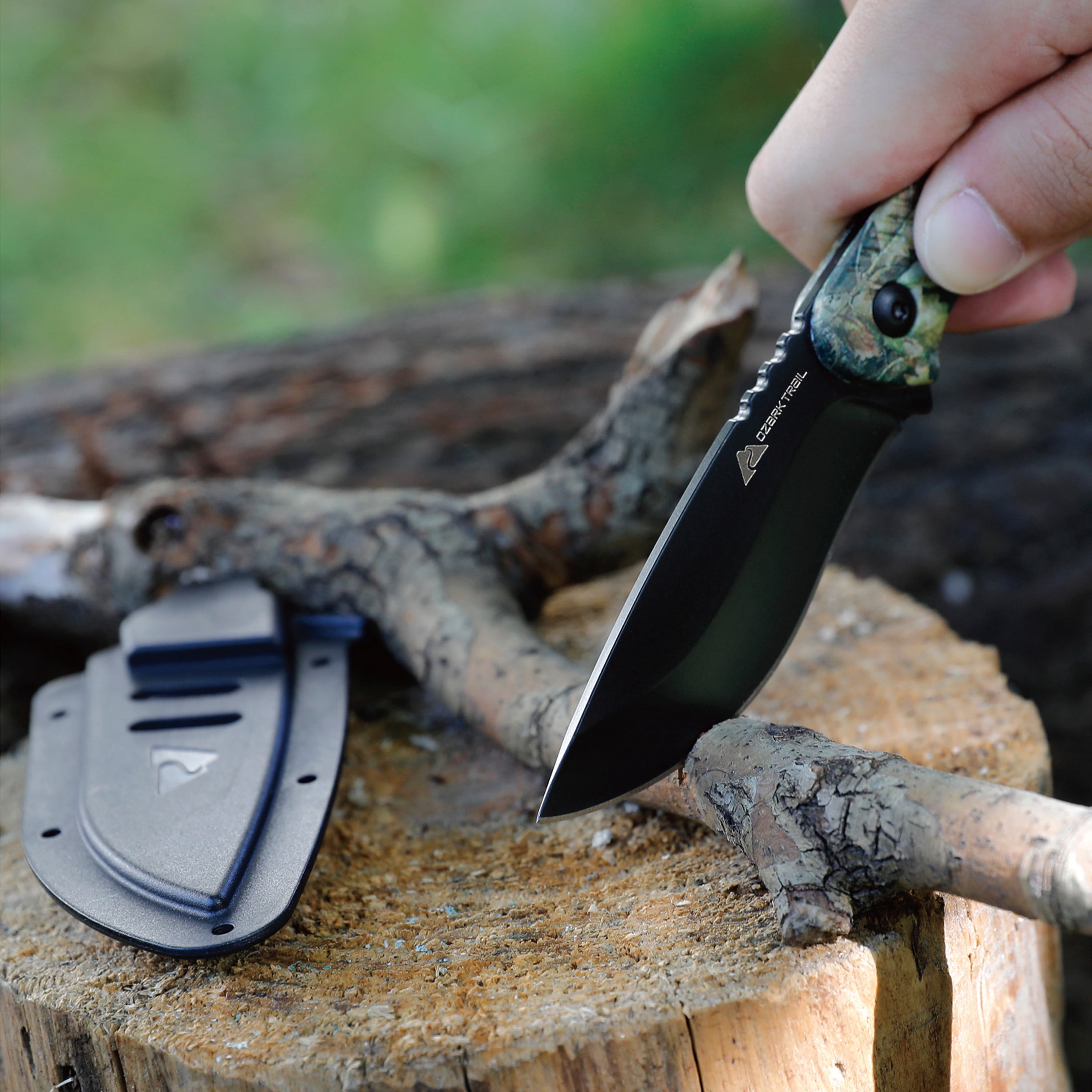 Ozark Trail Wanderer 7.5 inch Fixed Knife, Mossy Oak Handle, Sheath Included