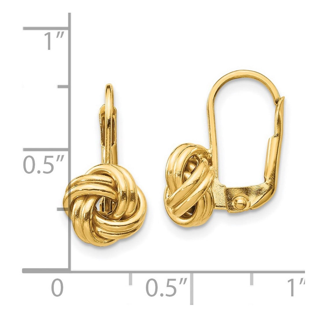 14k Solid Yellow Gold Polished Love Knot Leverback Earrings 17x9mm Wide Stud Earring for Women