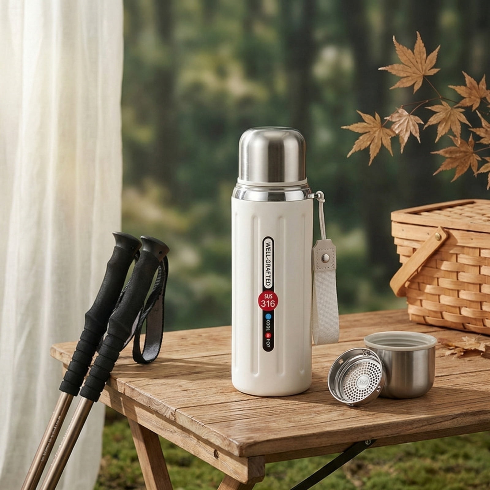 316 Stainless Steel Water Bottle, Insulated Stainless Steel Water Bottle, 27Oz, Leak Proof, Tea Infuser, Red, Portable Carry Strap, Reusable Thermal Drinking, Outdoor Sports, 1 Pc