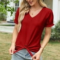 thumbnail image 6 of Kaemgyyd Tops for Women Trendy Summer Short Sleeve V Neck Basic T Shirts Breathable Tie Front Eyelet Blouses Tunic, 6 of 7
