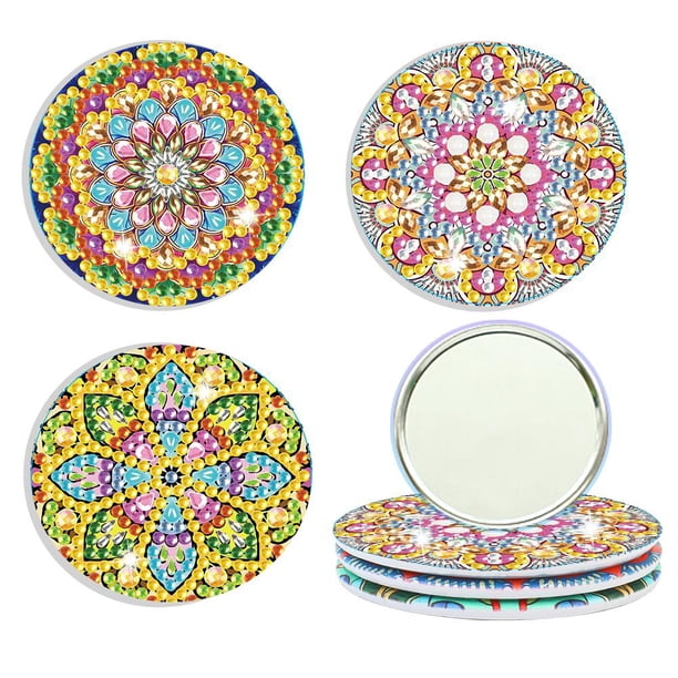 3 Piezas Cgtredaw Diamante Pintura Maquillaje Espejo Portátil DIY Datura para Niña XJ001