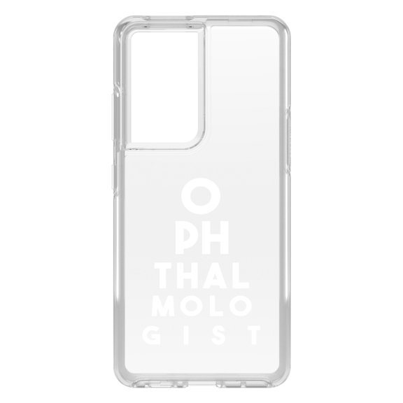 DistinctInk Clear Shockproof Hybrid Case for Galaxy S21 ULTRA 5G (6.8" Screen) - TPU Bumper Acrylic Back Tempered Glass Screen Protector - Ophthalmologist Eye Chart