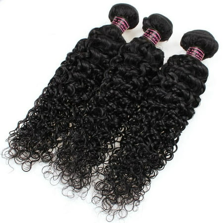 Allove Kinky Curly Human Hair Bundles with Closure 7A Peruvian Hair Weave 3 Bundles, 12
