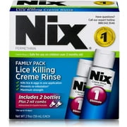Nix Lice Killing Cream Rinse Lice Treatment Kit with 2 Bottles and 2 Nit Combs, 4 Piece