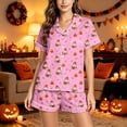 thumbnail image 2 of RMGVDSD Pajama Sets for Women 2 Piece Halloween Pumpkin Ghost Print Pajamas Short Sleeve Top and Shorts Sleepwear Nightwear Holiday Party Outfit, 2 of 6