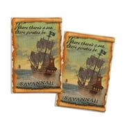 Savannah, Georgia, Pirate Ship (4x6 Birch Wood Postcards, 2-Pack Stationary, Rustic Home Wall Decor)