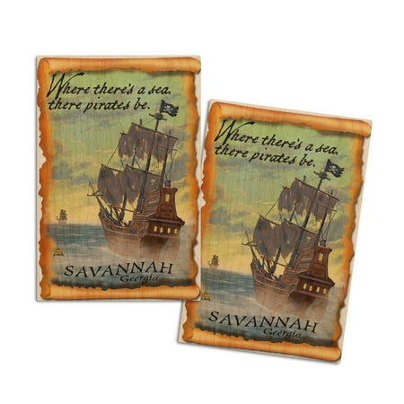Savannah, Georgia, Pirate Ship (4x6 Birch Wood Postcards, 2-Pack Stationary, Rustic Home Wall Decor)