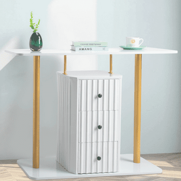 Ktaxon Console Table with Fluted Drawers, Modern Storage Entryway Table for Living Room, Hallway, Foyer, White & Gold