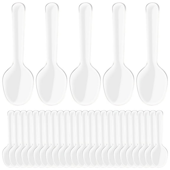 200 Pcs Soup Spoons Plastic Disposable Serving Utensils Teaspoons Ice Cream Cake Scoop White