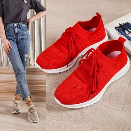 

Women‘s Leisure Knit Sneakers EVA Lightweight Breathable Low Top Lace Up Casual Shoes Women‘s Footwear