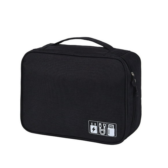 Bolsa electrónica para hombre, de poliéster, con varios compartimentos, con cremallera, organizador de cables grande, accesorios de gestión de Almacenamiento y organización del hogar Negro Bewildely HA067492-02
