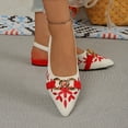 thumbnail image 4 of Samdudou Dress Shoes for Women Closed Toe Pointed Front Slingback Flats Canvas Texture Elegant Botanical Embroidery Chunky Chain Link Hardware Office Evening Party Shoes, 4 of 9