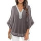 thumbnail image 1 of Ounisa Women's Ruffle 3/4 Sleeve Sparkly Tops Sequin V Neck Blouses Dressy Fall Shirts, 1 of 9