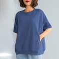 thumbnail image 6 of LNZGNM Sweatshirts for Women Short Sleeve Crew Neck Oversized Pullover Everyday Simple Top Daily Summer Casual,Blue(M), 6 of 7