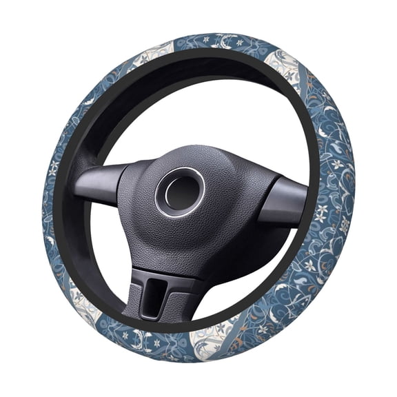 Kdxio Vintage Persian Colored Blue Print Elastic Stretch Steering Wheel Cover,Auto Steering Wheel Cover,15 Inch Anti-Slip,Warm in Winter and Cool in Summer,Fit Suvs,Vans Cars,Trucks