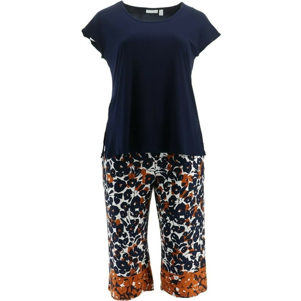 Susan Graver Susan Graver Petite Top Printed Capri Pants Set Women's