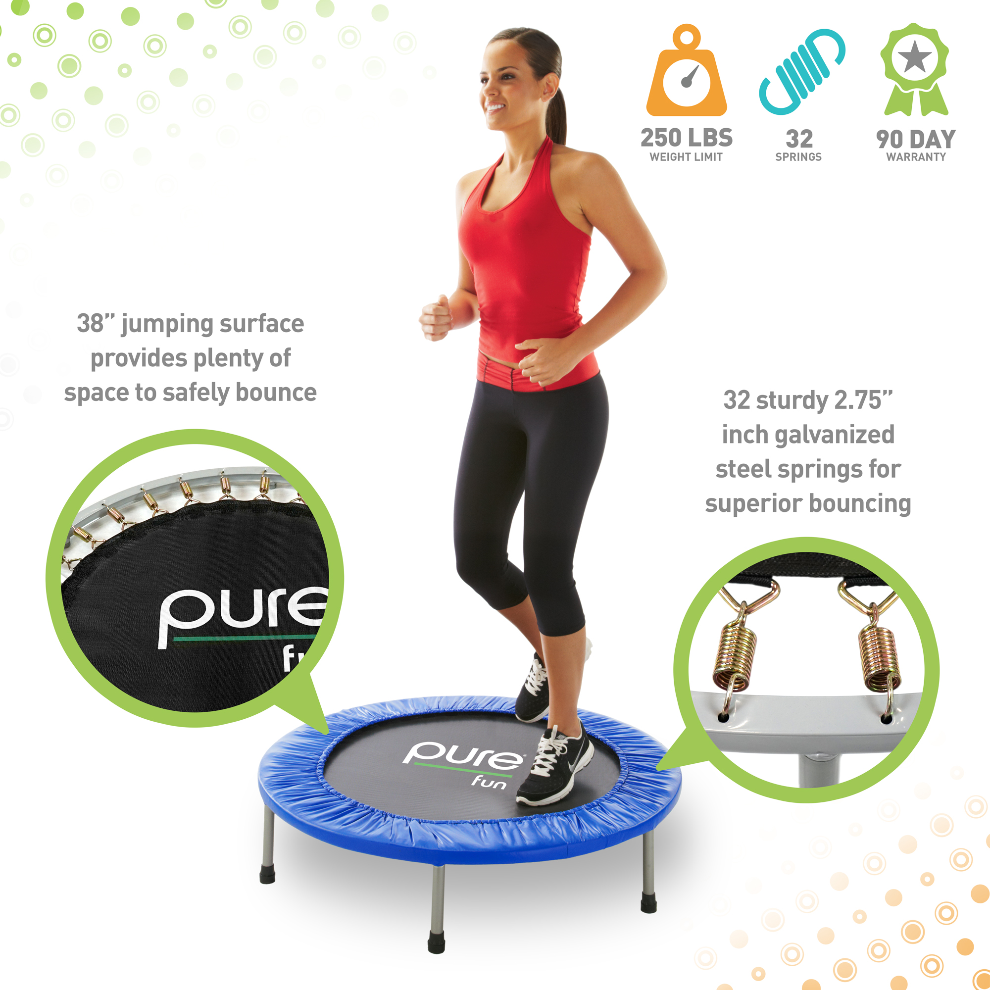 Pure Fun 38-Inch Mini Exercise Trampoline, Rebounder, 250lb Weight Limit - image 2 of 7