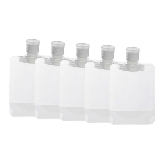Pack Travel Pouches for Toiletries, Portable Travel Size Portable Containers,Stand Up Pouch,Refillable Travel Accessories for Shampoo Conditioner Lotion Soap Liquids-50ml*5